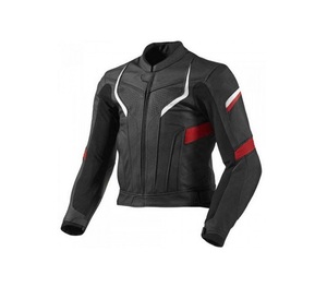 Chaqueta de cuero personalizada para motocicleta, color negro y rojo - Product Image 1