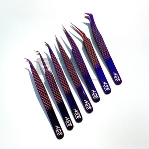 Pinzas de extensión de pestañas japonesas sostenibles de acero inoxidable, agarre de diamante, Color ciruela, herramienta de belleza de fibra de volumen probada a mano - Product Image 2