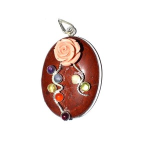 With Good Quality of Red Jasper Fancy Chakra Oval Pendants : Red Jasper Fancy Chakra Oval Pendants for Sale - Product Image 1