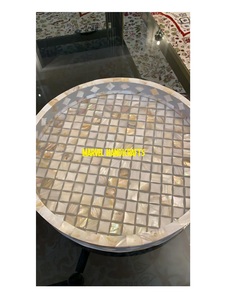 Mother of Pearl Inlay Round Serving Tray | Handmade Wooden Luxury Tray | Arabic Ramadan <b>Eid</b> Home Decor <b>Gift</b> Premium Kitchen Tray - Product Image 3