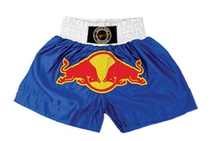 กางเกงขาสั้นผ้าซาตินสีฟ้าสำหรับมวยไทยกางเกงมวยไทยแบบซับลิเมชัน - Product Image 2