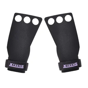 3 Hole Leather Hand Grips for Home Workouts Like Pull-ups, Weightlifting, WODs with Wrist Straps, Premium Comfort and Support