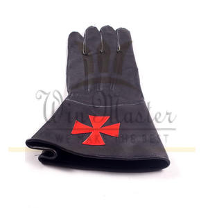 Masonic Knights ถุงมือมอลตาพร้อมผ้าปักลายสีดำและหนัง - Product Image 4