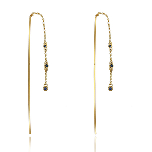 Pendiente de gota de cadena larga de piedras preciosas de Cuarzo color azul de Plata de Ley 925 chapado en oro de estilo elegante para mujer - Product Image 1