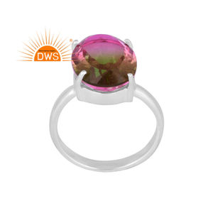 Diseño hecho a mano 925 plata esterlina fina Natural Bio sandía doblete cuarzo piedra preciosa anillo apilable fabricante de joyas - Product Image 1