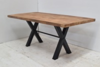 Table à manger de style farmhouse de luxe, plateau en bois de manguier, base en métal en fonte, moderne, pliable, multi-usage, 6 places, pour la maison ou l'hôtel