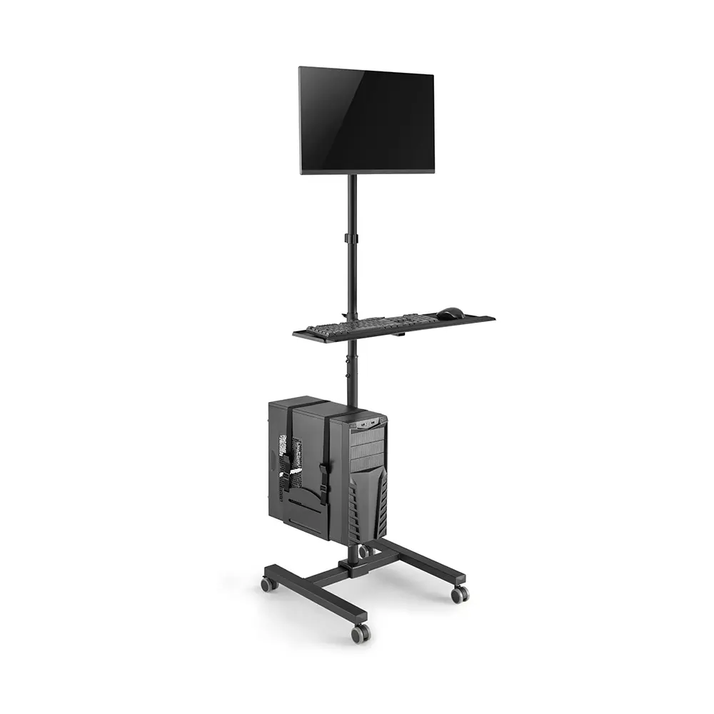 Integrated Height Adjustable Mobile Computer Workstation with Monitor Mount