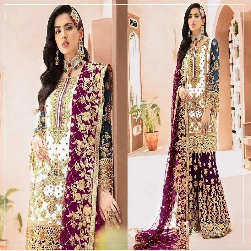 Ấn Độ Pakistan Pure Georgette Với Công Việc Thêu Đám Cưới Nặng Salwar KAmeez Suit Bộ Sưu Tập Cho Phụ Nữ Phù Hợp Với Công Việc Dupatta