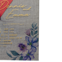 Carte d'invitation de mariage ou de fiançailles personnalisée, unique et élégante, en acrylique, impression offset CMJN, épaisseur 2 mm, 50 g, modèle 8, transparente dorée
