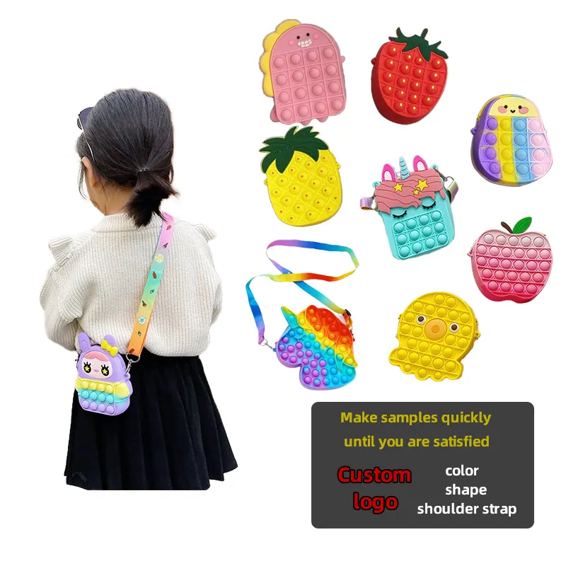 만화 실리콘 핀치 음악 귀여운 지갑 패션 감압 프레스 맞춤형 Kawaii 지갑 어린이 메신저 가방