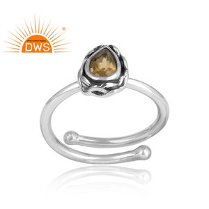 Anillo de plata de primera ley y citrino para mujer, sortija ajustable, plata esterlina 925, piedra preciosa Natural, corte de pera, oxidado - Product Image 2