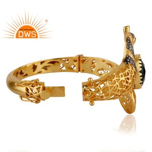 Bracelet traditionnel indien plaqué or, bijou en pierre précieuse verte, paon, vente en gros - Product Image 2