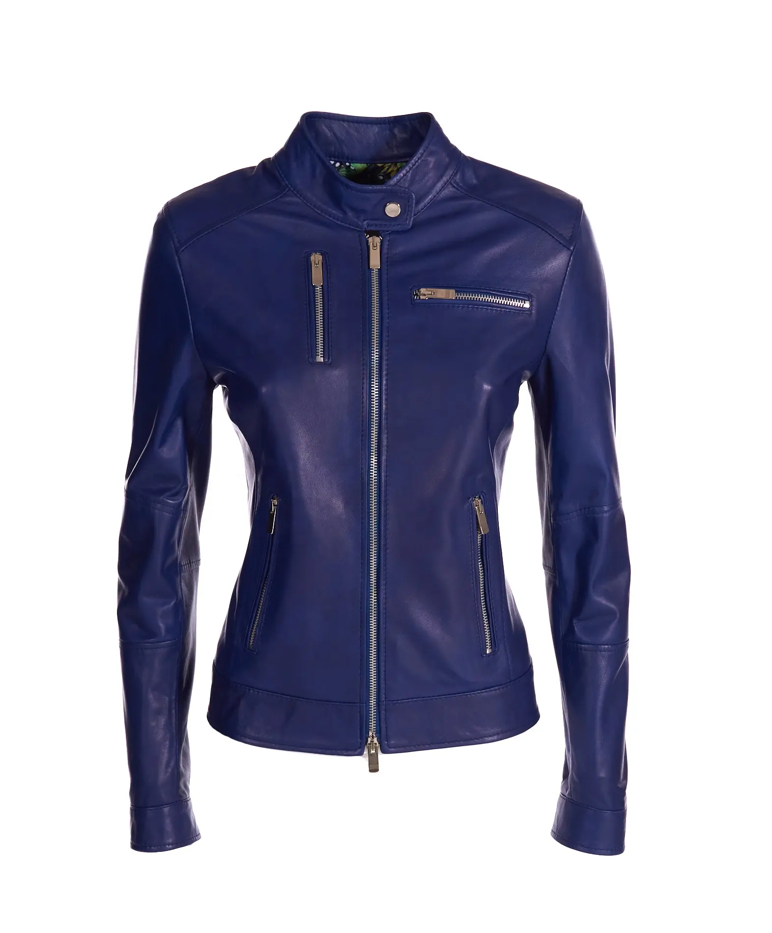 Best Made In Italy blue leather jacket OEM services high quality 100% Italian lamb leather biker women daily wear clothes