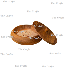 Boîte de rangement pour roti en bois de couleur marron avec couvercle design et bouton doré, vaisselle décorative, conteneur pour chapati en vrac - Product Image 5