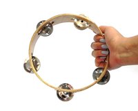 Handmade Natural Wooden Tambourine Single Row 5 Pair Jingles 7" Percussion Musical Instrument