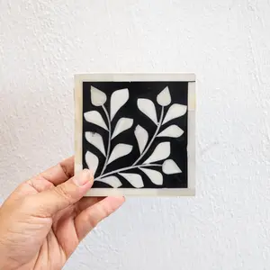 Coaster Inlay Tulang untuk Pel Desain Daun Coaster Minuman Kaca Penggunaan Coaster Cangkang Dipoles Hadiah Hangat Rumah