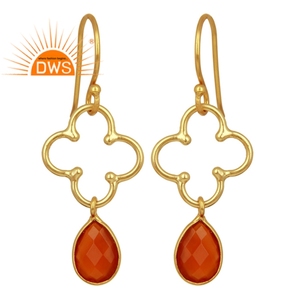 สีแดงนิลพลอยดอกไม้ออกแบบเครื่องประดับต่างหูผู้ผลิตชุบทอง925เงินห้อยต่างหูเครื่องประดับผู้ค้าส่ง - Product Image 1