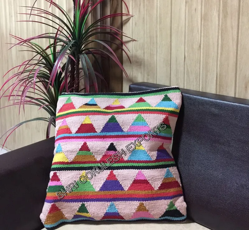 インド風自由奔放に生きる装飾綿マルチカラー幾何学的デザインテキスタイルベッドリビングルームクッションカバー