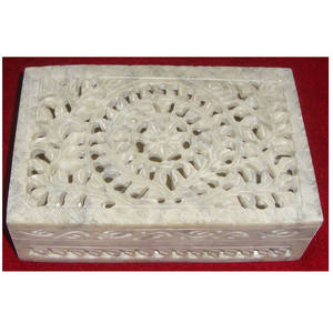 Flower Design Rectangular Shape Soapstone Box - Product Image 1