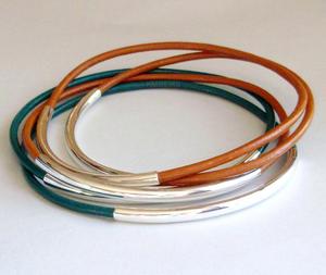 Handmade Collection Tube Beads <b>Leather</b> Wrap Bangle - Product Image 1