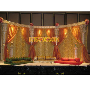 เสาแต่งงานอินเดียเสาเวทีไฟเบอร์ตกแต่งเวทีงานแต่งงานเอเชียเสาทอง - Product Image 1