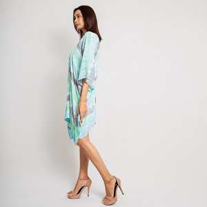 Femmes été cravate teinture caftan demi manches décontracté vêtements de plage motif Floral tissé taille naturelle respirant écologique Style chaud - Product Image 3