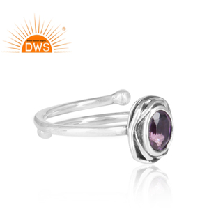 Anillo de aniversario de Plata de Ley 925 con gema ovalada y amatista Natural, joyería de aniversario ajustable, anillo oxidado - Product Image 3
