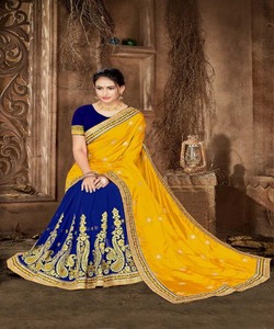 Sari indien pour femmes, couleur orange, avec pièce de blouse, travail de perles, vêtement de fête, design de fleurs en soie brodée, vêtement de créateur - Product Image 2