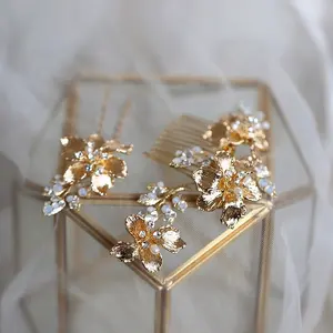 Gold and silver plating elegant bridal floral hair pin and hair combs set