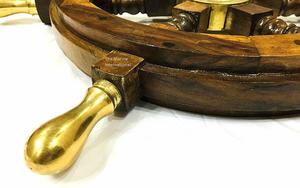 <b>Wooden</b> Ship <b>Wheel</b> Wood and Brass Nautical <b>Wheel</b> with Six Brass Nob 18 Inches with Brass Handle - Product Image 3