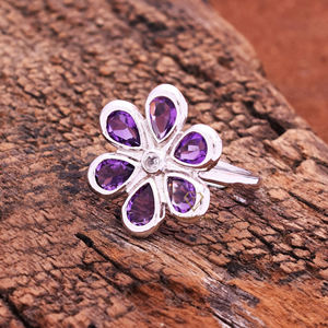 Exquisito anillo de bodas con ajuste de bisel de piedras preciosas de amatista natural, Plata de Ley 925, venta al por mayor, joyería de moda púrpura para mujer - Product Image 2