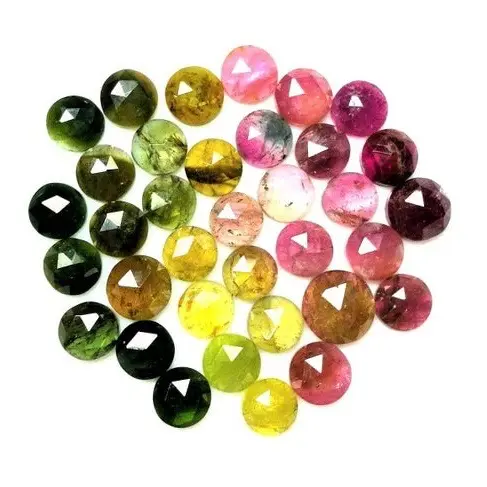 Accessoires de bijoux à bricoler soi-même 2mm tourmaline naturelle multi rose coupe cabochons ronds pierres précieuses en vrac pour bijoux de mode