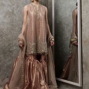 2021 nouveau traditionnel indien/pakistanais brodé mariée Kameez/Garara robe belle soie éblouissante Zardozi travail haut mariage - Product Image 1