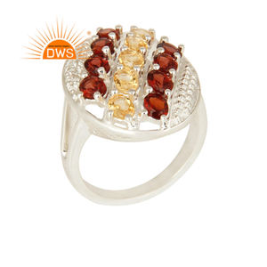 Anillo de Gema Natural granate y citrino, joyería fina de Plata de Ley 925, fabricante de joyería India - Product Image 1
