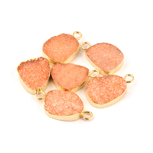 Conector druzy de azúcar naranja natural, conector galvanizado de latón dorado, suministros de conector colgante hecho a mano de fianza única DIY - Product Image 4