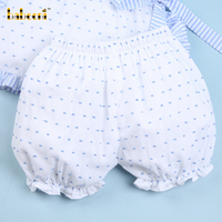 Robe smockée vintage pour petite fille, 100% coton, ensemble court, certifiée OEKO-TEX, bleue à pois, OEM ODM, vente en gros BB2567