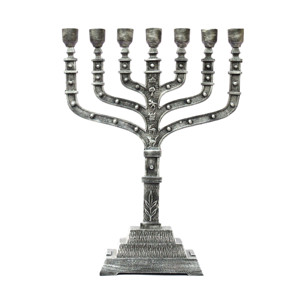 Plata antigua 7-rama Menorah 12 tribus huecograbado impreso vela única tarro Hanukkah Chanukah candelabro Metal - Product Image 3