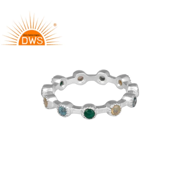 Blue Topaz & Ethiopische Opaal En Groene Onyx Edelsteen Ring Sieraden Leverancier 925 Fijne Zilveren Ring Sieraden Groothandel