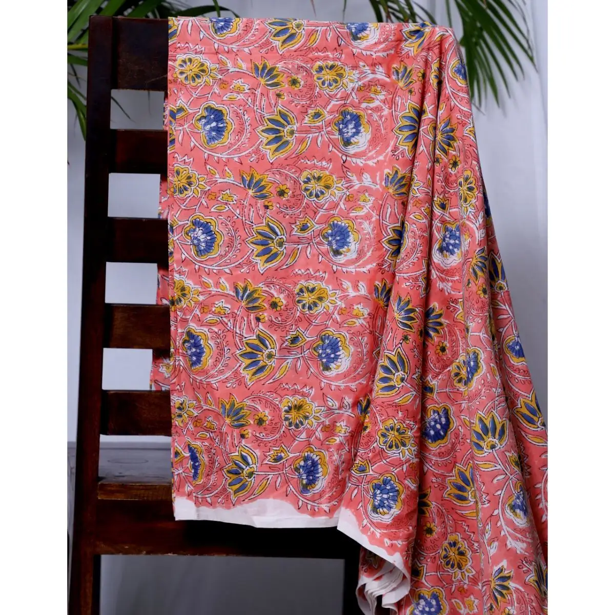 인도 면화 꽃 야채 염색 손 블록 인쇄 민족 수제 자이푸르 패브릭