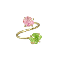 Bagues en pierres précieuses citrine et tanzanite - Bagues réglables en acier inoxydable plaqué rhodium à double pierre pour garçons et filles
