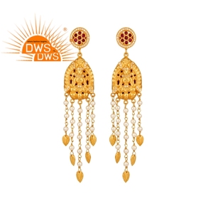 925 plata esterlina Natural Cz, rubí y Perla piedra preciosa candelabro pendiente para mujer fabricante de joyería tradicional - Product Image 1