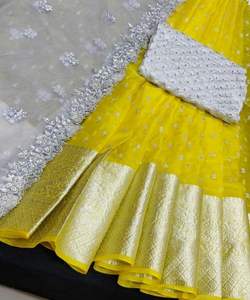 Banarasi Soie Jacquard Saree avec Chemisier Femmes Porter Dames Fête Festival Usage Quotidien Doux Coton Soie Sari En Gros Bas Prix Vêtements - Product Image 3