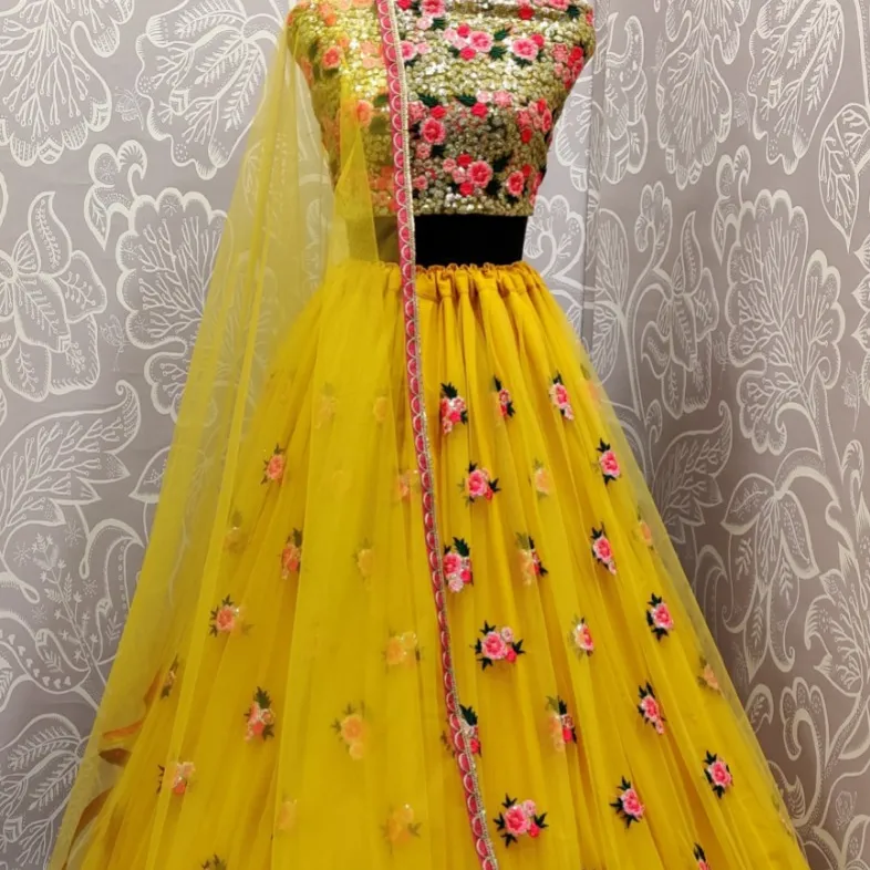 Дизайнерская Тяжелая желтая сетка lehenda с последовательной работой для женщин, онлайн-шопинг, Сурат, Индия