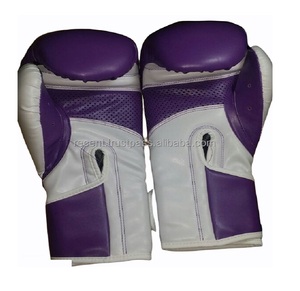 Gants de boxe pour femmes violets et blancs en cuir véritable ou PU avec matériau en maille pour les arts martiaux et la boxe - Product Image 4