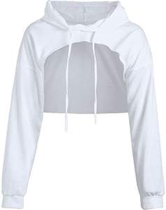 Sudadera corta con capucha para mujer, con busto abierto, informal, corte frontal, con cordón - Product Image 6