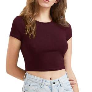 Wholesale Women solid color crop <b>top</b> cotton short sleeve t shirt women <b>tops</b> summer o neck casual tees shirt - Product Image 1