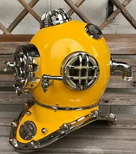 黄色の粉体塗装ヴィンテージダイビングダイバーヘルメット航海マークVスキューバ銅真鍮装飾ダイビングヘルメットプレミアムルック