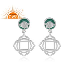 Boucles d'oreilles chakras en argent Sterling 925, indien, racine creuse, Chakra, pendantes, en Onyx vert, vente en gros - Product Image 3