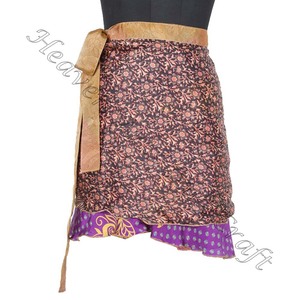 กระโปรงสั้นผ้าไหมส่าหรี2ชั้นแบบกลับด้านได้ดีไซน์ใหม่กระโปรงมินิสไตล์ยิปซีฮิปปี้โบฮีเมียนอินเดียย้อนยุคผ้าไหมมหัศจรรย์แบบสั้น - Product Image 2