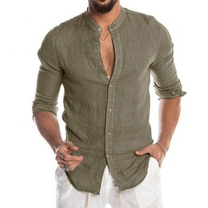 JL nuovo uomo <span class=keywords><strong>camicia</strong></span> abbottonata tinta unita camicie in <span class=keywords><strong>lino</strong></span> traspirante Plain Sky Blue camicie a maniche lunghe per gli uomini - Product Image 3